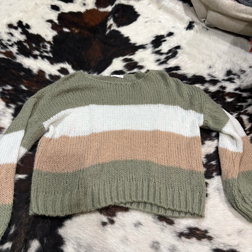 Blu Pepper Green and White Crew Neck Sweater